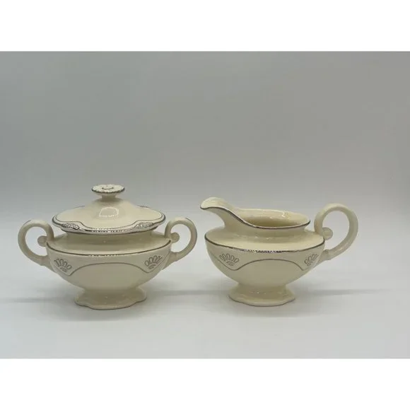 1950's Vintage Howard Laughlin Elegant Cream and Sugar Set, Cream with Silver Tr - Picture 2 of 4